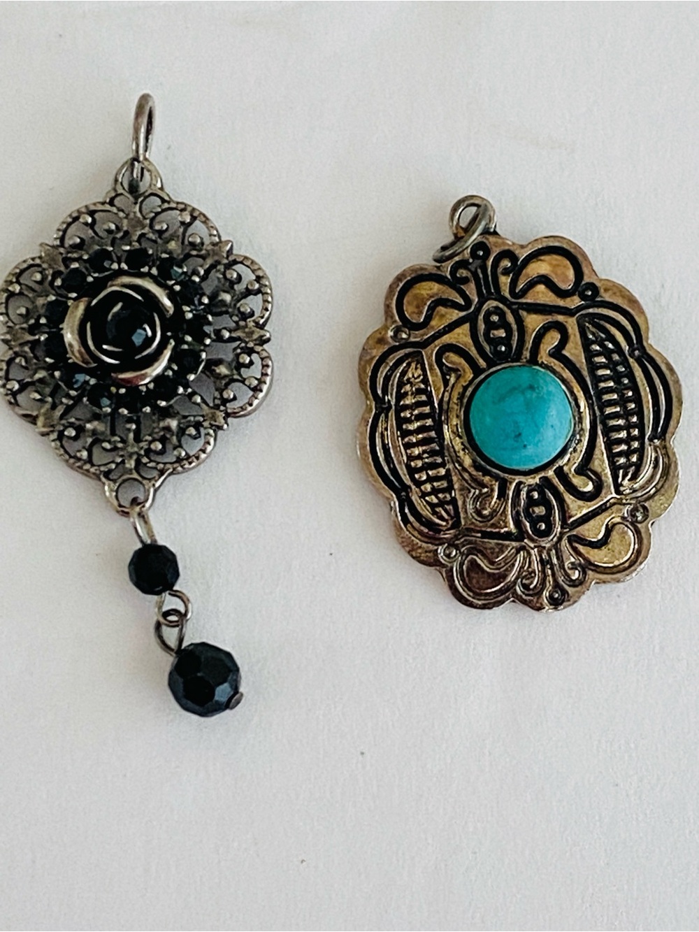 Silver-Tone Turquoise Accent and Floral Filigree Pendant Necklace Whimsigoth